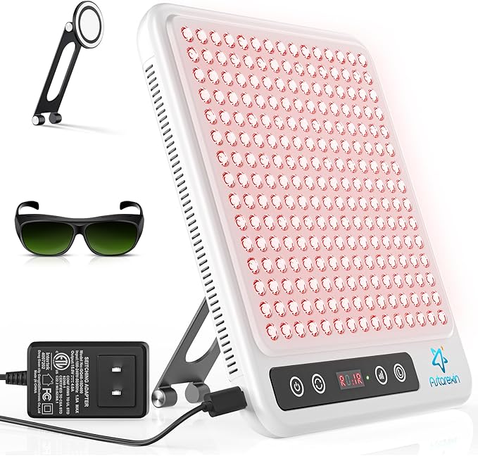 Red Light Therapy Panel, 225 Dual-Chip LEDs with 660nm Red & 850nm Near Infrared Light for Face, Skin, Sleep, Body Health, Portable Therapy Panel with Stand & Timer,White