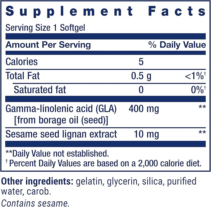 Life Extension Mega GLA Sesame Lignans, Omega-6 Fatty acids to Promote a Healthy inflammatory Response, Gluten Free, Non-GMO, 30 softgels