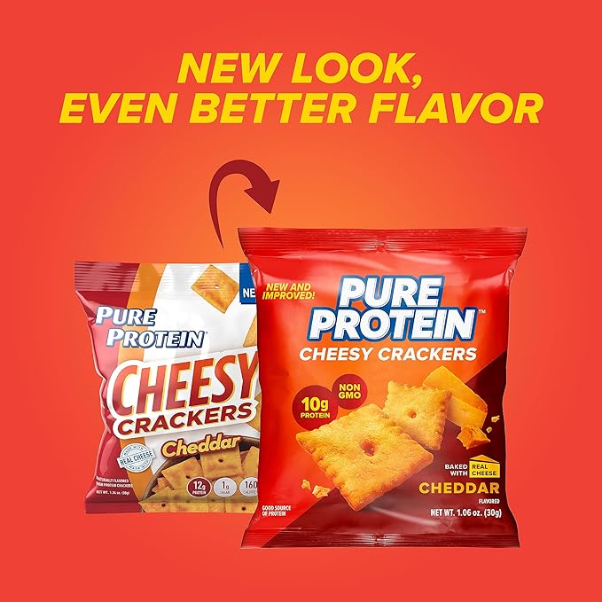 Pure Protein Cheesy Crackers, Cheddar, High Protein Snack, 10G Protein, 1.06 Oz (Pack of 12)