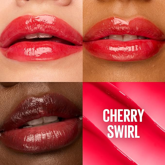 Maybelline Lifter Glaze Oil Balm with Hyaluronic Acid and Hydrating Oil Blend, Lip Balm with 24HRs of Smooth, Moisturizing Shine, Cherry Swirl (Sheer Cherry Red)