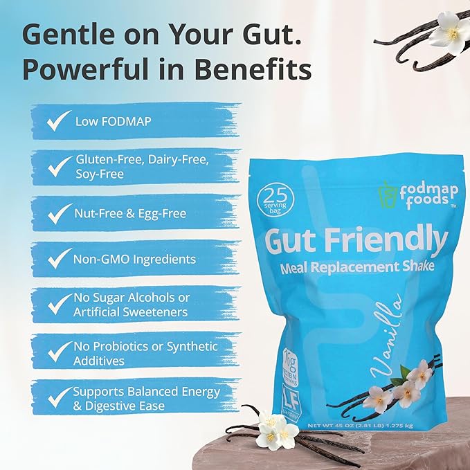 Certified Protein Shake Powder Meal Replacement – Gut Friendly 16g Plant Based Protein, Low Fermentation, Gluten-Free High Protein Meal Replacement Shake Powder | 25 Servings 44.1oz