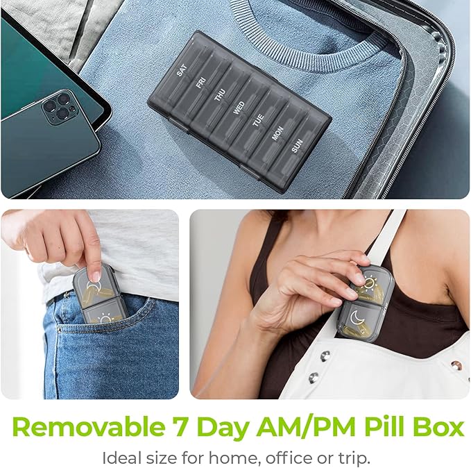 AUVON XL Weekly Pill Organizer 2 Times a Day, Pill Box 7 Day with One-Side Large Openings for Easy to Use, Gray AM PM Pill Case for Medication, Vitamins, Fish Oils, Supplements