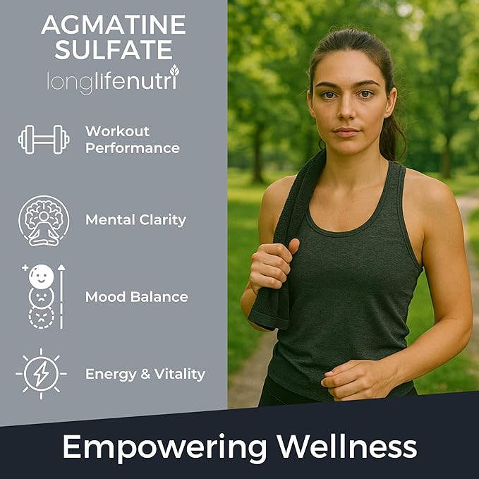 Agmatine Sulfate 500 mg, 180 Vegetarian Capsules (6-Month Supply), Dietary Supplement, Made in USA