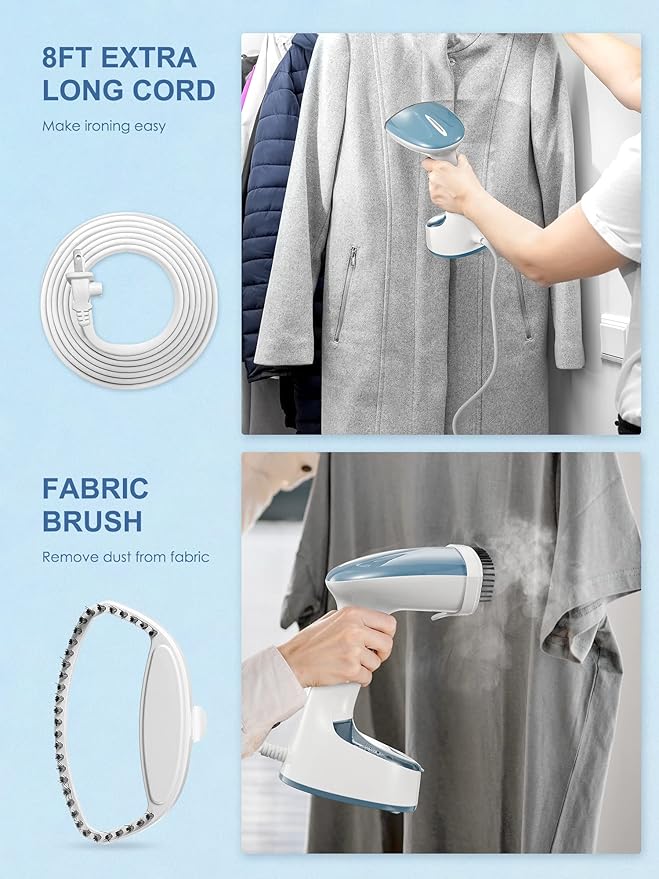 Steamer for Clothes, 1200W Foldable Clothes Steamer, Handheld Garment Steamer, Fast Heat-up, Auto-Off, Steam Iron for Fabric Wrinkle Remover with Brush (2241 Blue Gray)