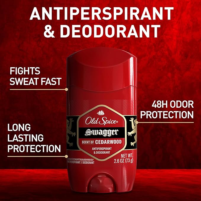 Old Spice Antiperspirant Deodorant for Men, 24/7 Sweat & Odor Protection, 24/7 Lasting Freshness, Invisible Solid, Swagger with Cedarwood Scent, 3.4 oz (Pack of 3)