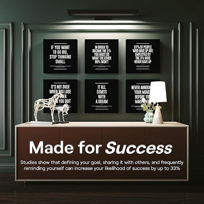 6X Motivational canvas, wall art for bedroom and office, inspirational black and white canvas poster, motivational poster set, decor bundle for home, wall pictures for living room (6x - 16 X 16 in)