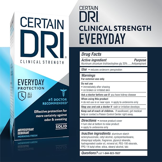 Certain Dri Everyday-Strength Clinical Solid Antiperspirant - 72-Hour Sweat & Odor Protection for Men & Women - Hyperhidrosis Treatment - Fresh Scent - #1 Doctor-Recommended - 2.6 oz - 3-Pack