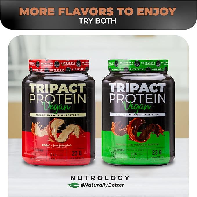 Nutrology TRIPACT Vegan Protein Powder - Organic Pea, Rice & Pumpkin Protein, BCAAs & Glutamine Plant-Based Meal Replacement Shakes for Muscle Recovery & Immunity, Chocolate Peanut Butter, 20 Servings