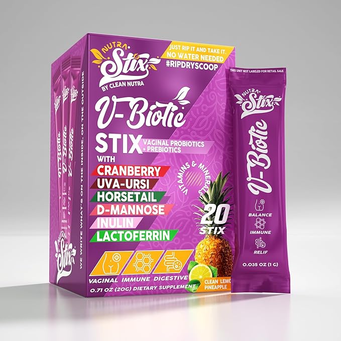 Clean Nutraceuticals Vaginal Probiotics for Women with Cranberry Extract, D-Mannose, Prebiotics, pH Balance for Women, Vaginal Health – Womens Probiotic Alternative to Gummies - 20 Stix