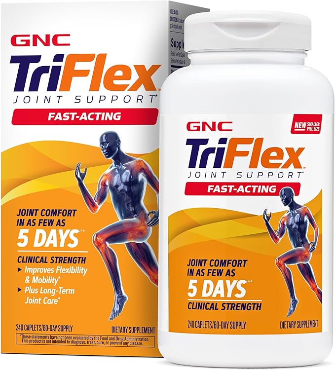 GNC TriFlex Fast-Acting 2.0, Improves Joint Comfort and Stiffness, Clinical Strength Doses of Glucosamine/Chondroitin and Boswellia- Plus Turmeric, 240 Caplets