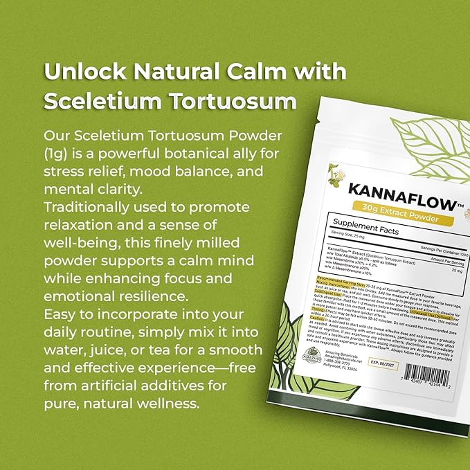 Lab Refined Sceletium Tortuosum Extract | 5.5% Active Alkaloid - 25mg per Serving - Includes a Convenient dosing Spoon for Effective dosing (30 Grams)