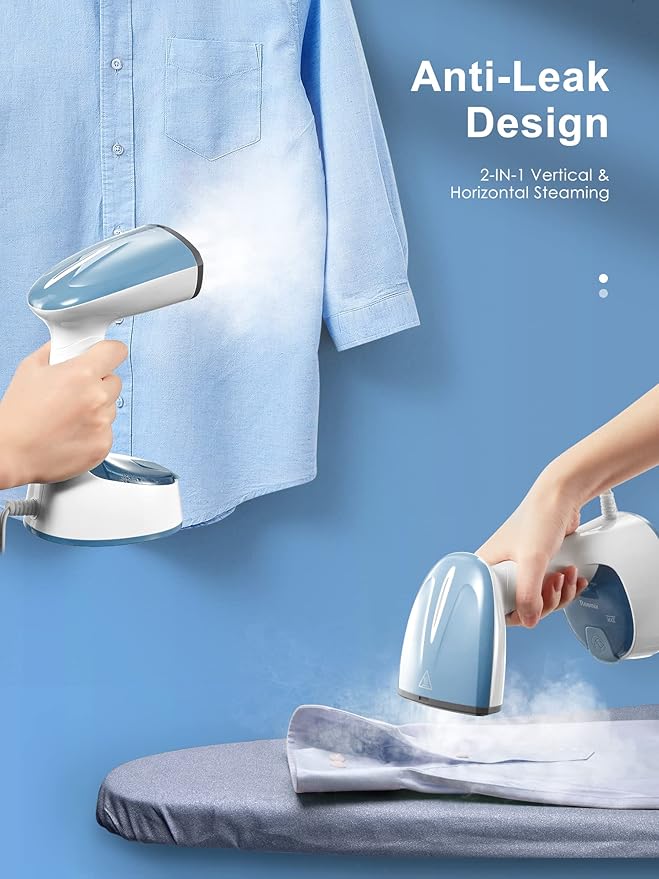 Steamer for Clothes, 1200W Foldable Clothes Steamer, Handheld Garment Steamer, Fast Heat-up, Auto-Off, Steam Iron for Fabric Wrinkle Remover with Brush (2241 Blue Gray)