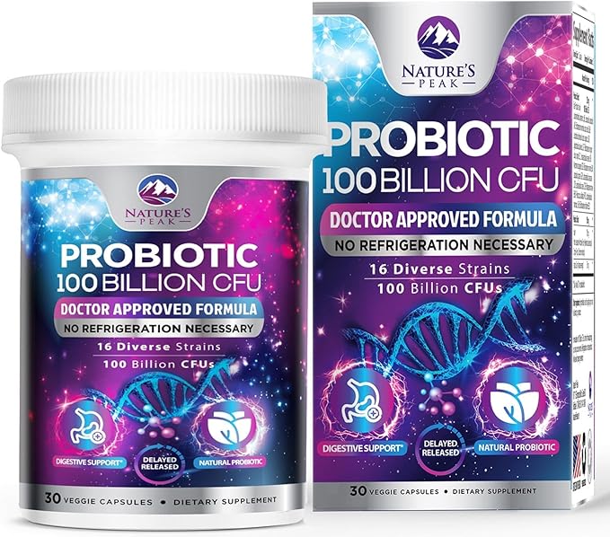 Probiotics 100 Billion CFU Supplement - 16 Strains + Natural Prebiotics - Digestive Health, Gut & Immune Support for Women & Men - Supports Occasional Constipation, Gas & Bloating - 30 Capsules
