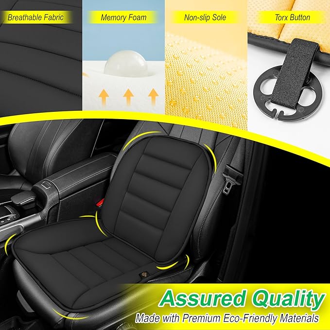 kingphenix Car Seat Cushion with Lumbar Support Pillow: Enhanced Comfort Memory Foam Design for Pain Relief, Ideal for Drivers and Office Use - Ergonomic Lumbar Comfort for Long Sitting - Black