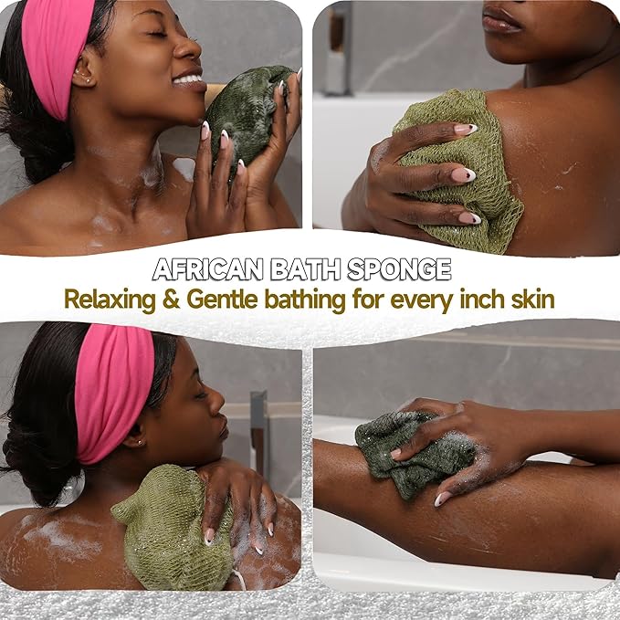 SubSahara African Net Sponge Authentic - 5 Pieces Gentle Exfoliating Scrubber for All Skin Types, Bath Sponge for Face & Body, Travel Portable