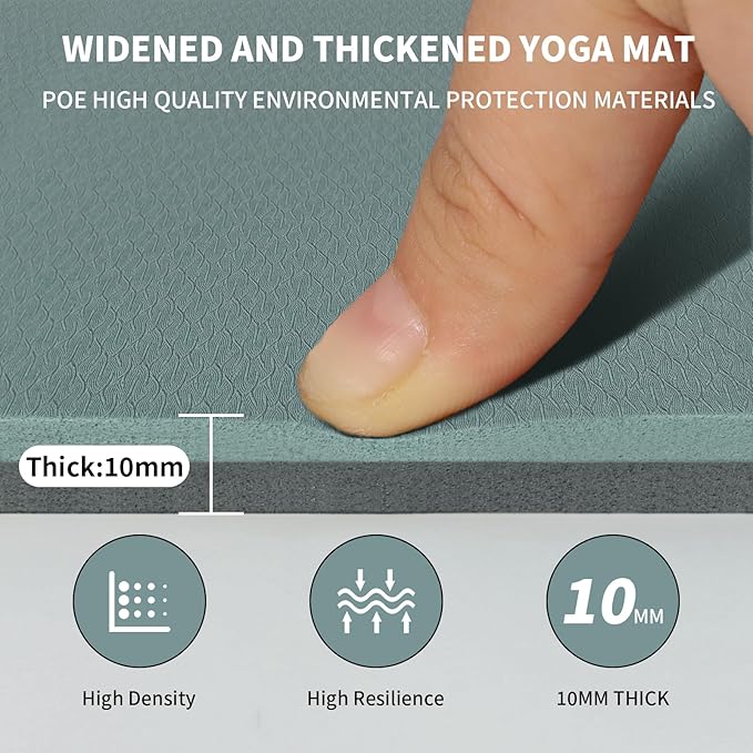 8mm Large Yoga Mat (6'x 4') - Extra Long and Wide 72 x 48 x 0.32 inches, Non-Slip POE Fitness Mat, Eco-Friendly, Thick Wide Exercise Mat for Home Workouts,Ideal for Yoga and Pilates.