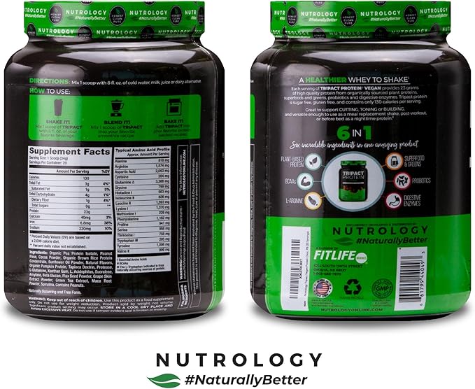 Nutrology TRIPACT Vegan Protein Powder - Organic Pea, Rice & Pumpkin Protein, BCAAs & Glutamine Plant-Based Meal Replacement Shakes for Muscle Recovery & Immunity, Chocolate Peanut Butter, 20 Servings