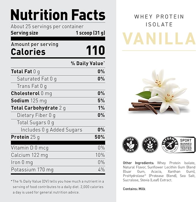 Kaged Whey Protein Isolate Powder Vanilla 100% Pure Low Lactose Whey Post Workout Recovery Drink Supports Muscle-Building 25g per Serving 41 Servings