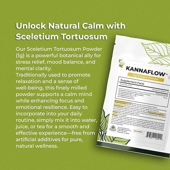 Lab Refined Sceletium Tortuosum Extract | 5.5% Active Alkaloid - 25mg per Serving - Includes a Convenient dosing Spoon for Effective dosing (5 Grams)