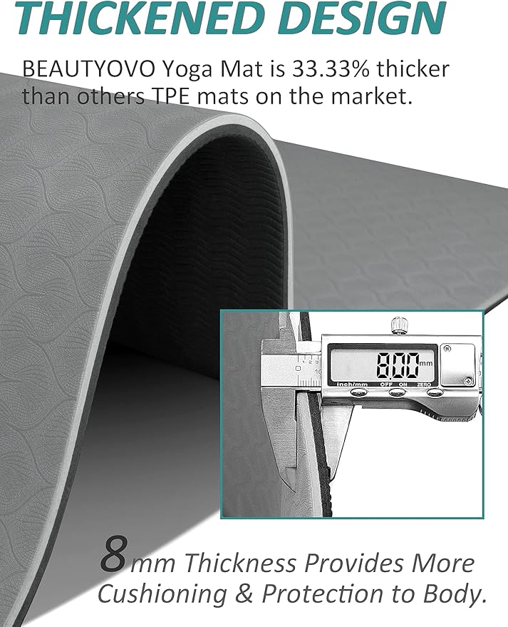 BEAUTYOVO Yoga Mat with Strap, 1/3 Inch Extra Thick Yoga Mat Double-sided Non Slip, Professional TPE Yoga Mats for Women Men, Workout Mat for Yoga, Pilates and Floor Exercises