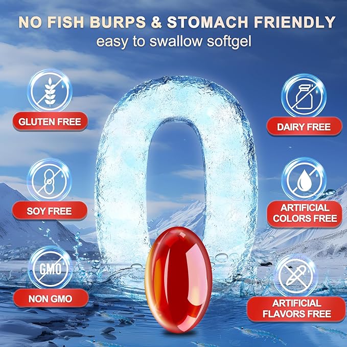 Krill Oil 1200 mg Omega 3 Supplement, Krill Oil Omega 3 with High Absorption EPA, DHA, Astaxanthin & Phospholipids, Supports Heart & Joint Health, No Fishy Aftertaste - 120 Softgels (60 Servings)