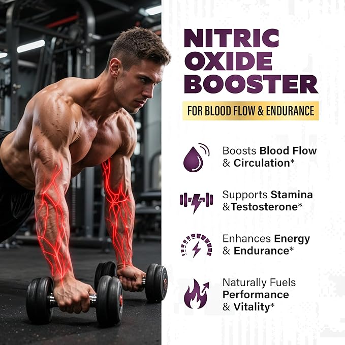 Nitric Oxide Supplements for Men - Nitric Oxide Booster for Blood Flow, Stamina Booster, Alpha Energy and Endurance - 90 Capsules