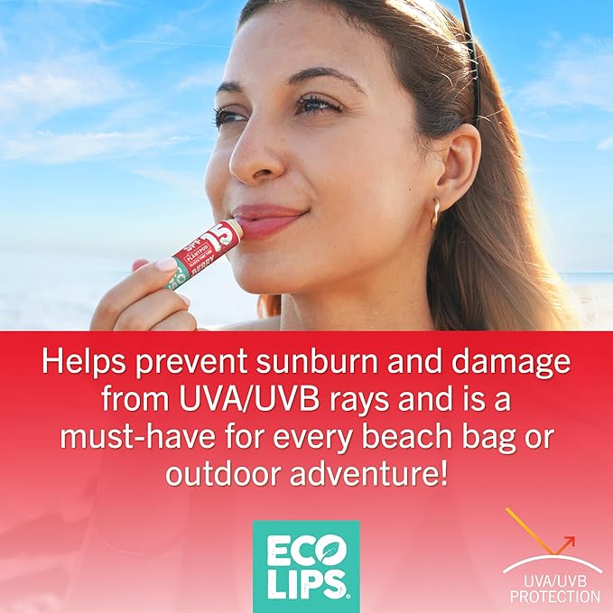 Eco Lips Broad Spectrum SPF Sun Protection Lip Balm 3-Pack with Carabiner Eco Clip (Berry, Vanilla, Mint) With Cocoa Butter & Aloe to Moisturize Lips | Made in USA