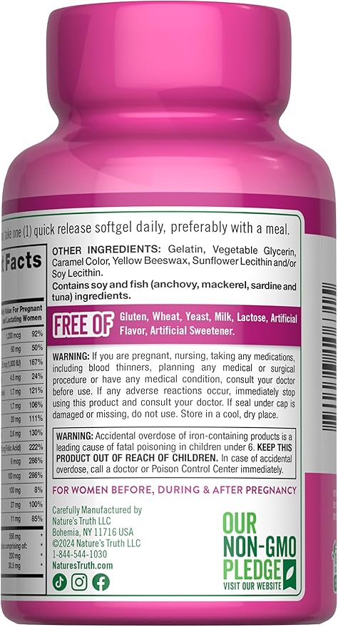 Nature's Truth Prenatal Vitamins for Women | with DHA and Folic Acid | 60 Softgels | Non-GMO & Gluten Free Supplement