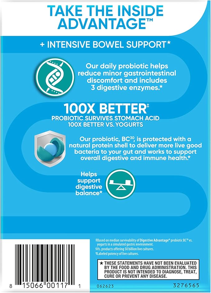 IBS Daily Probiotic Capsules for Digestive Health & Gut Health, Digestive Advantage Probiotics For Men and Women (96 count box) - Digestible Enzymes