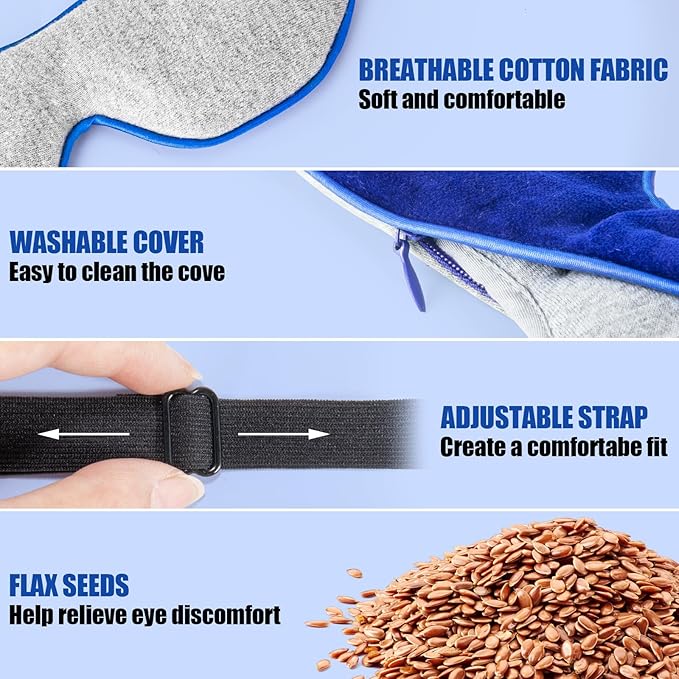 Heated Eye Mask, Washable Dry Eye Mask Heat Eye Compress with Flaxseed, Warm Eye Compress Heating Pad with Temperature Timer Control for Sleep, Blepharitis, Dark Circles, MGD, Puffy Eyes (Deep Blue)