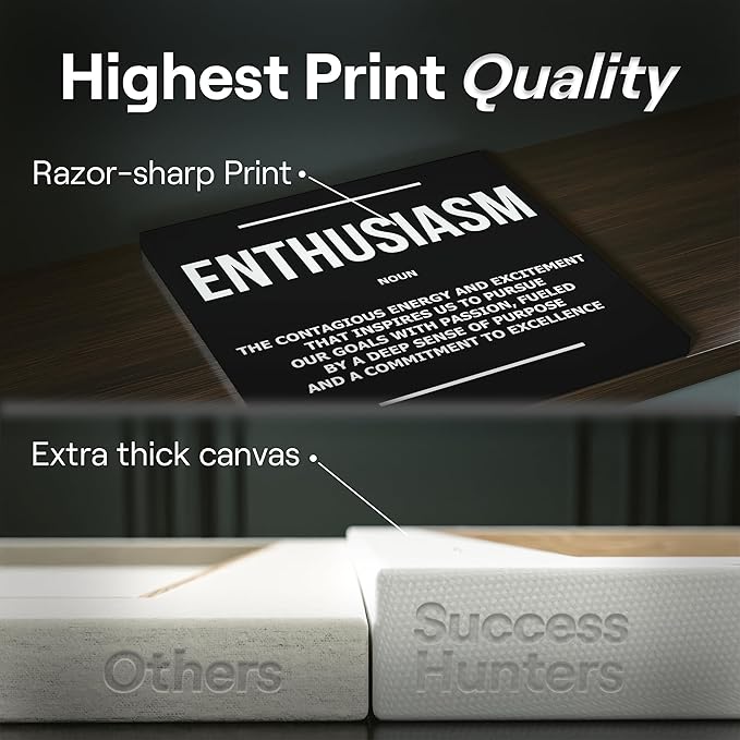6X Motivational canvas, wall art for bedroom and office, inspirational black and white canvas poster, motivational poster set, decor bundle for home, wall pictures for living room (6x - 20 X 20 in)