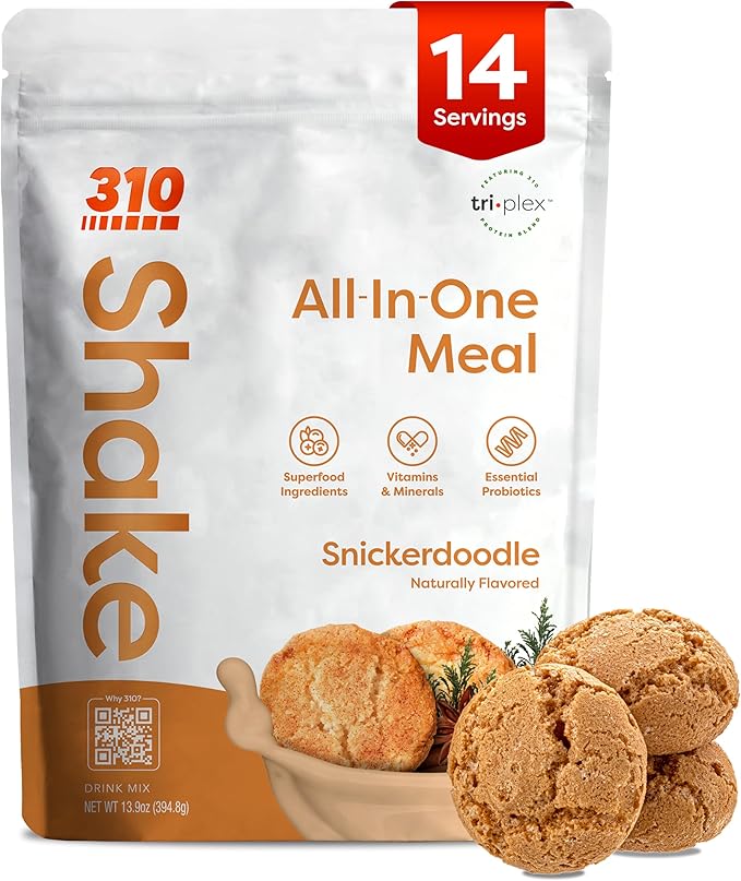 310 Nutrition All-In-One Meal Replacement Shake Powder - Plant-Based Protein Smoothie Blend w/High Fiber, Probiotics & Adaptogens - Low Carb, Vegan, Keto & Paleo Friendly - Snickerdoodle - 14 Srv