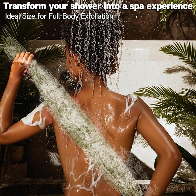 SubSahara Authentic African Net Sponge - 2 Pieces Exfoliating Scrubber for All Skin Types, Bath Sponge for Face & Body, Travel Portable, Durable, Gentle Exfoliation (Olive Green & Light Green)
