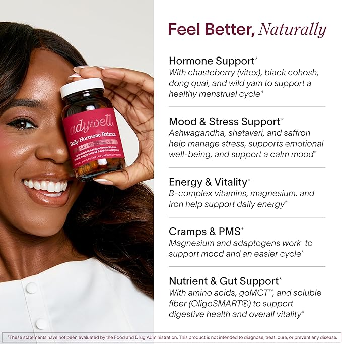 Daily Hormone Balance Capsules - Targeted Women's Health Supplement - Adaptogens, Vitamins, Functional Mushrooms, Amino Acids - Science-Backed, Plant-Based, Naturally-Effective - 60 Capsules
