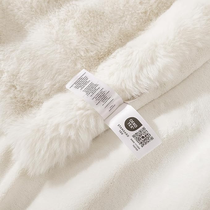 Amélie Home Faux Fur Throw Blanket for Couch, Fuzzy Soft Plush Thick Bubble Blanket for Sofa Bedroom Living Room, 50"x60" Inches, Cream White