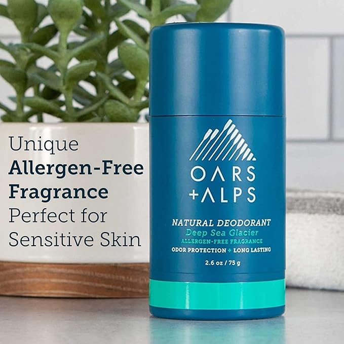 Oars + Alps Aluminum Free Deodorant for Men and Women, Dermatologist Tested and for Sensitive Skin, Vegan, Deep Sea Glacier, 1 Pack, 2.6 Oz