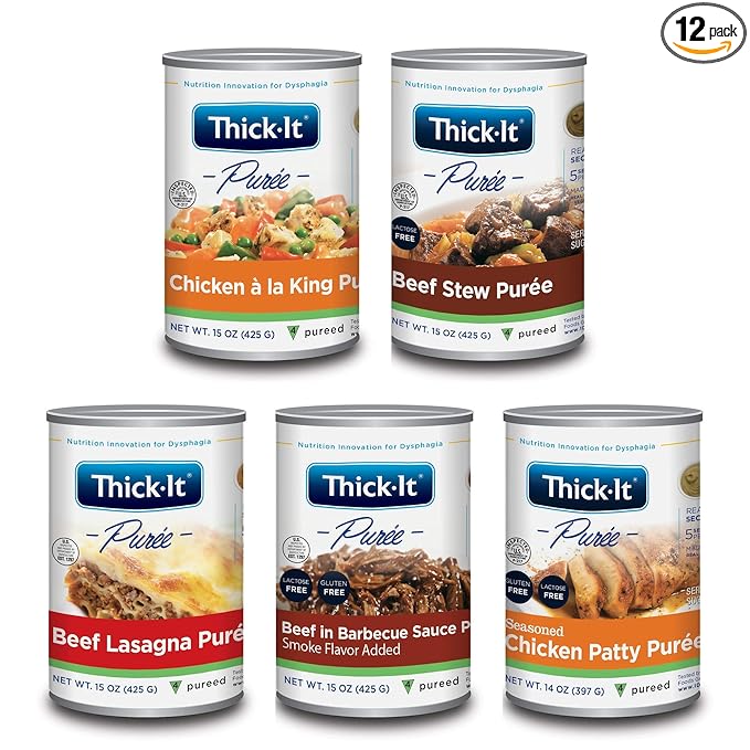 Thick-It Pureed Protein Variety Pack for Dysphagia (IDDSI), Digestible Swallowing Aid, Made with Real Ingredients, Simple-to-Use, 14 & 15 oz Cans (12 Pack)