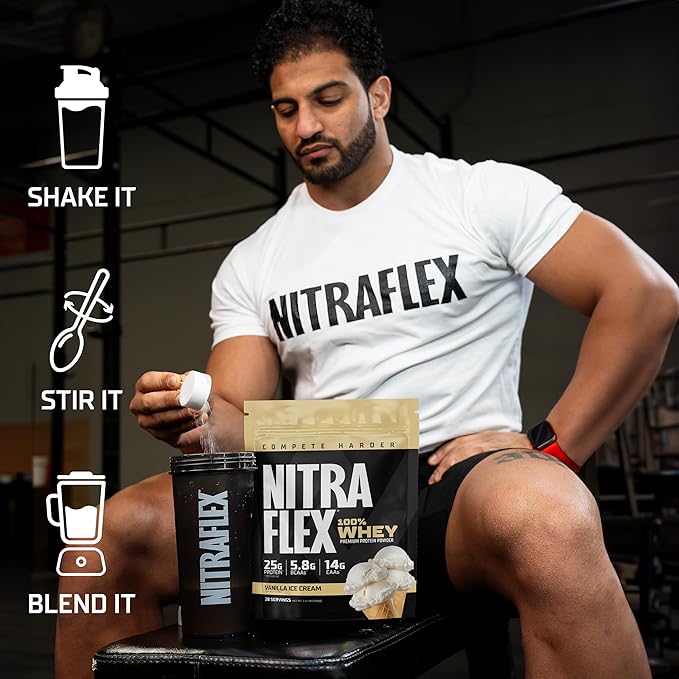 GAT SPORT Nitraflex Vanilla Whey Protein, Loaded BCAA's, EAA's, for Men and Women's Reocvery, 2 lbs.