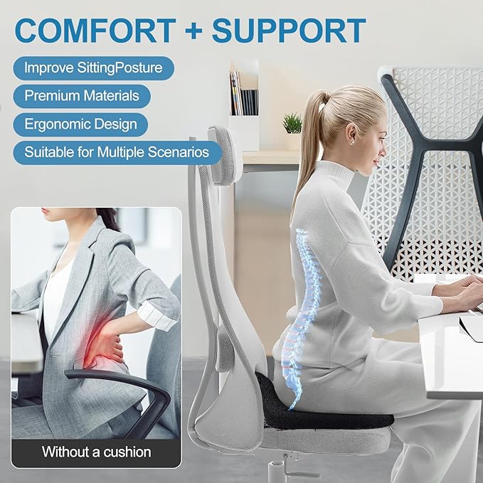 Donut Pillow Chair Seat Cushion, Memory Foam Firm Coccyx Pad Donut Cushion for Long Sitting, Office Chair, Gaming Chair and Car Seat Cushion - Black 15.5 * 17.5 * 5.5in