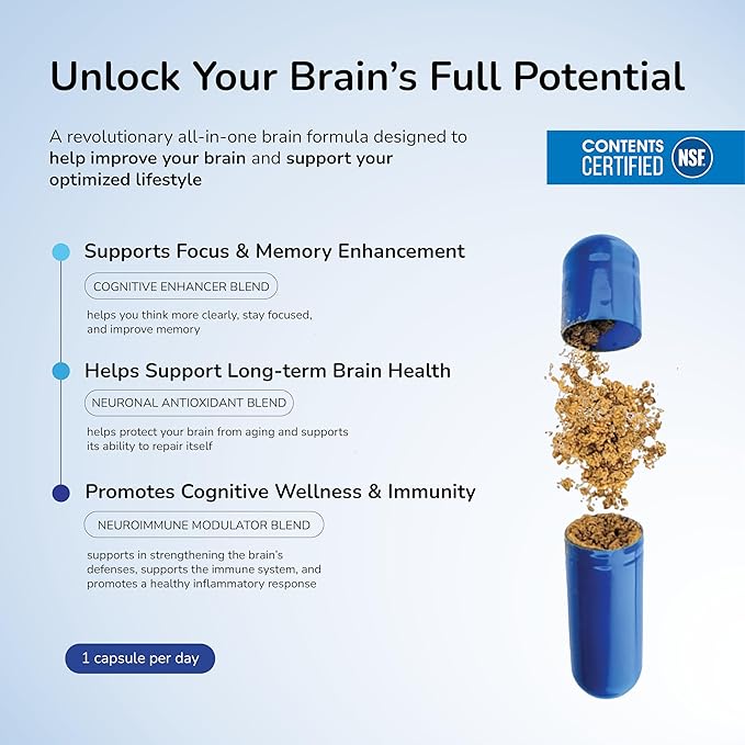 Daily Brain Supplement, Premium Nootropic Helps Boost Memory, Enhance Cognition, and Support Brain Health & Immune Function with Phosphatidylserine, Resveratrol & Glutathione (60 Servings)