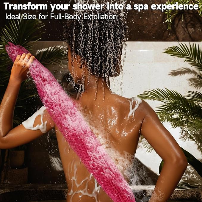 SubSahara Authentic African Net Sponge - 2 Pieces Exfoliating Scrubber for All Skin Types, Bath Sponge for Face & Body, Travel Portable, Durable, Gentle Exfoliation (Black & Pink)