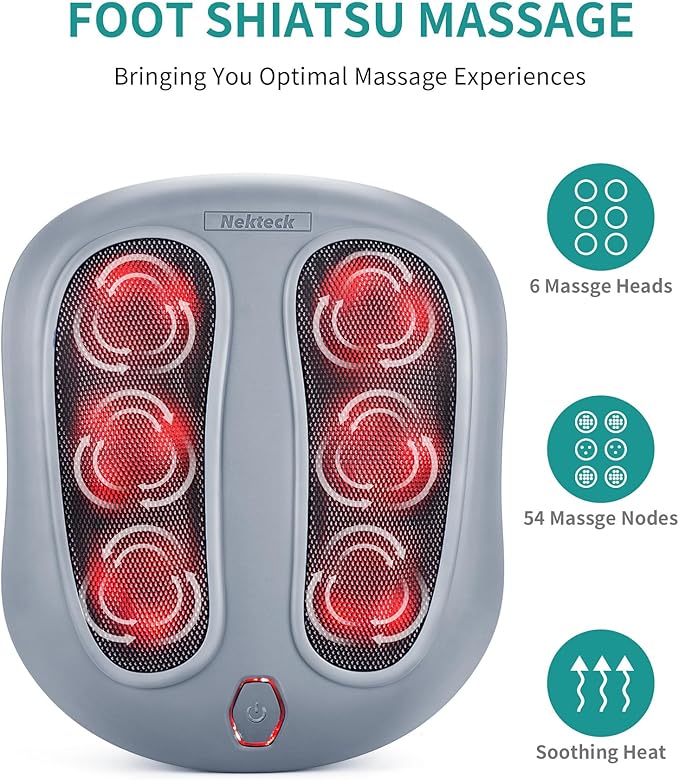 Nekteck Foot Massager with Heat, Heated Foot Massager for Plantar Fasciitis, Pain Relief and Circulation, Shiatus Electric Under Desk Feet Massager Machine, Gifts for Men Woman Him Her Mon Birthday