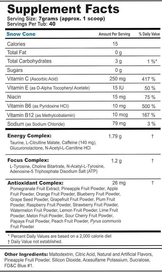 G Fuel Snow Cone Energy Drink Powder, Pre Workout Caffeine Mix for Gaming, Sugar Free Focus Amino, Vitamin + Antioxidants, 9.9oz (Snow Cone, 40 Servings)