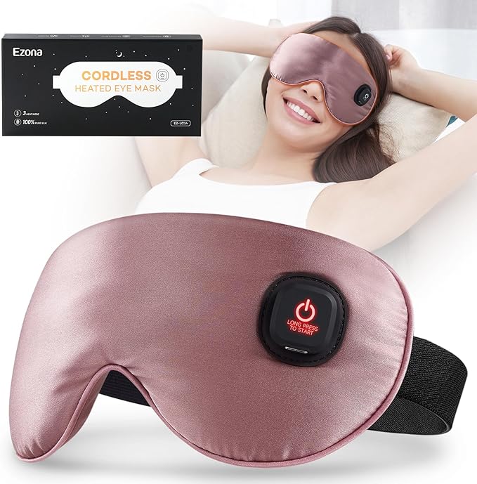 Ezona Silk Cordless Heated Eye Mask, Warm Eye Compress Mask for Dry Eyes, Washable Eye Heating Pad for Travel, Dry Eye Mask for Blepharitis, Sinus Migraine (Purple)