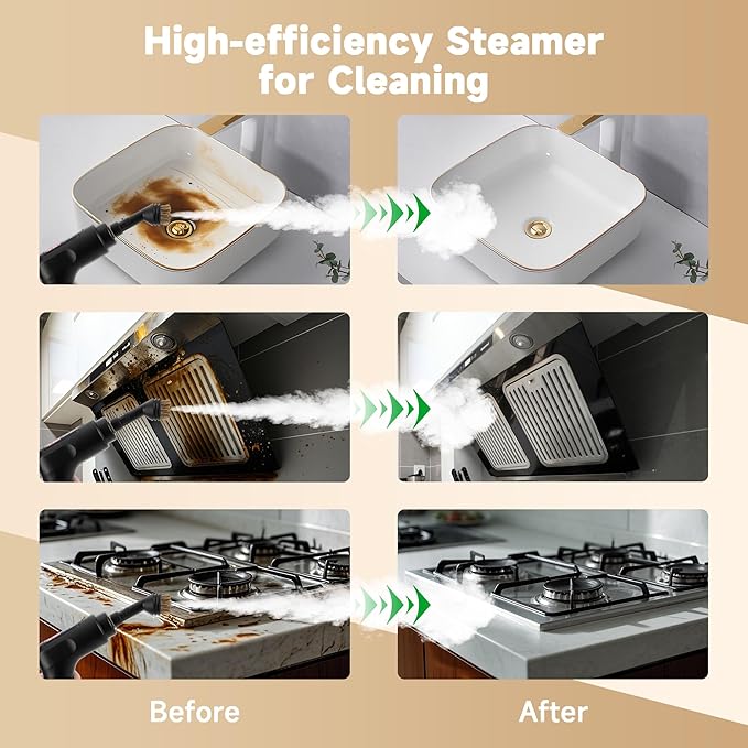 Handheld Steam Cleaner for Home, 3-Level Adjustable Handle, 10s Heat-Up, Portable Steamer for Cleaning with 1.69 Quarts Tank, Handheld Steamer for Car, Grease, Tile, Grout & Couch -15 PCS Accessories