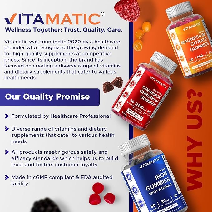 Vitamatic Biotin Gummies 10,000 mcg for Stronger Hair, Skin & Nails - 60 Vegan Gummies - Also Called Vitamin B7 (3 Bottles)