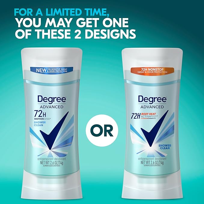 Degree Men and Women Antiperspirant Deodorant Bundle with 72-Hour Sweat & Odor Protection, MotionSense and Body Heat Activated Technologies, Black+White 2 Count 2.7 oz and Shower Clean 2.6 oz