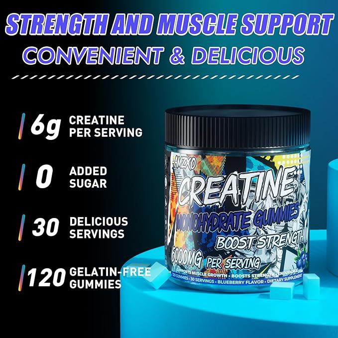 Creatine Monohydrate Gummies 6g for Men Women,Complex Creatine Monohydrate Chewable for Muscle Strength,Muscle Building,Energy Boost,Pre-Workout Energy Supplement,Vegan Blueberry - 120 Count