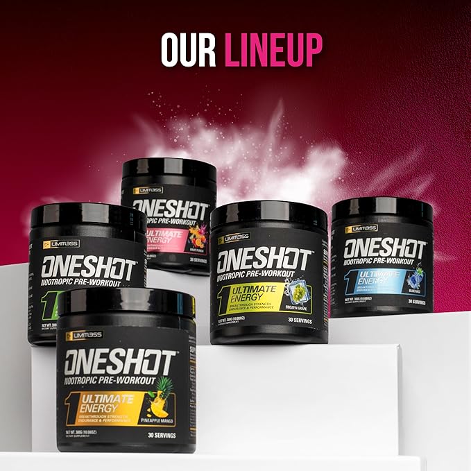 Oneshot Pre Workout Powder for Men and Women - BCAAS Amino Acids Supplement Powder, 200mg Caffeine, Beta Alanine Powder, Citrulline Malate Preworkout Powder - Fruit Punch - 30 Servings