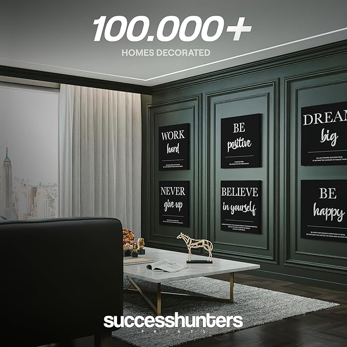 6X Motivational canvas, wall art for bedroom and office, inspirational black and white canvas poster, motivational poster set, decor bundle for home, wall pictures for living room (6x - 20 X 20 in)